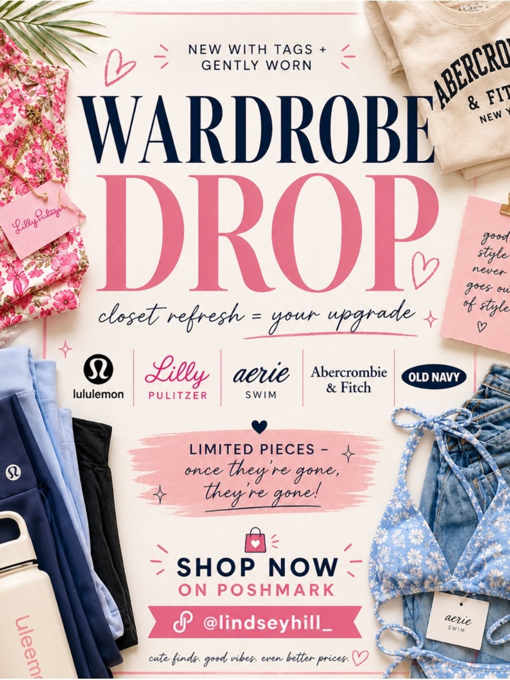 Wardrobe Drop Graphic Promo Print with Pink & Navy Accents